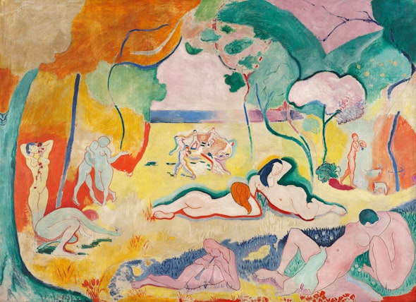 In this painting by Matisse, nude bodies of women and men relax in a landscape drenched with vivid color.