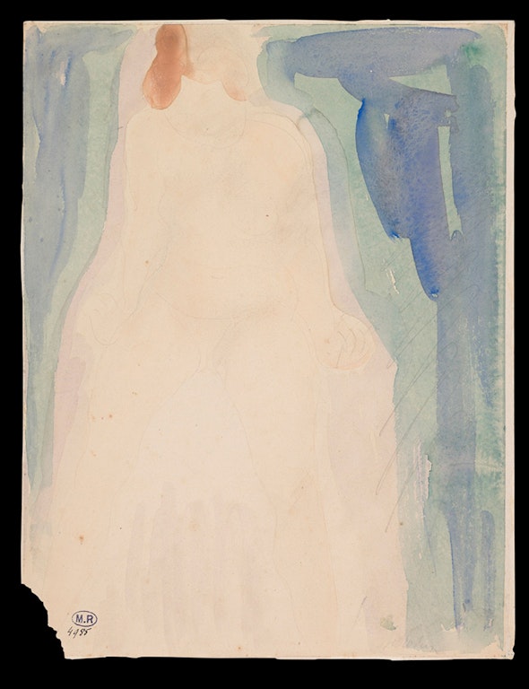 This watercolor by Rodin shows the outline of a nude female.